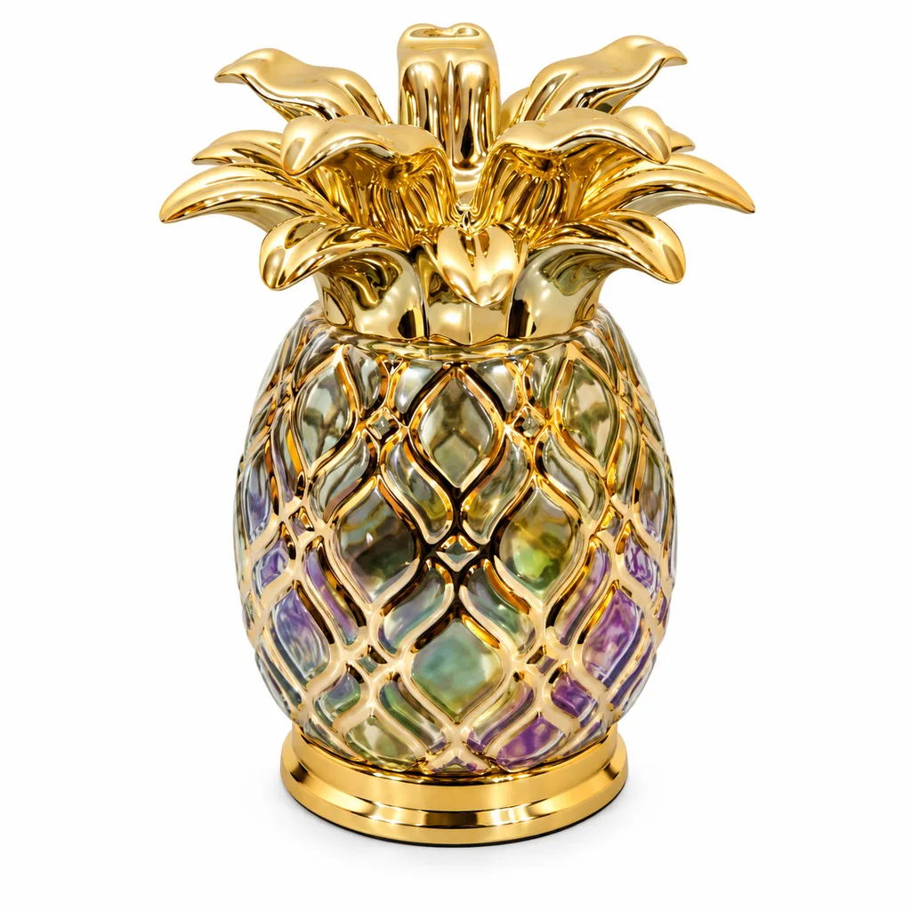 Porta Candela Pineapple Gold Glass
