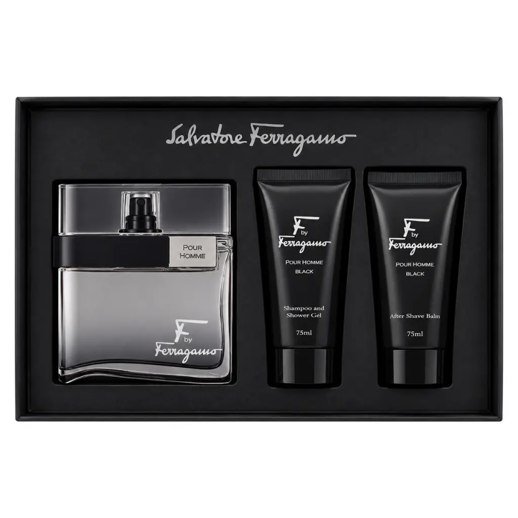 Set Salvatore Ferragamo F Black 3P Edt 100ml + After Shave 75ml + Shampoo/Shower Gel 75ml